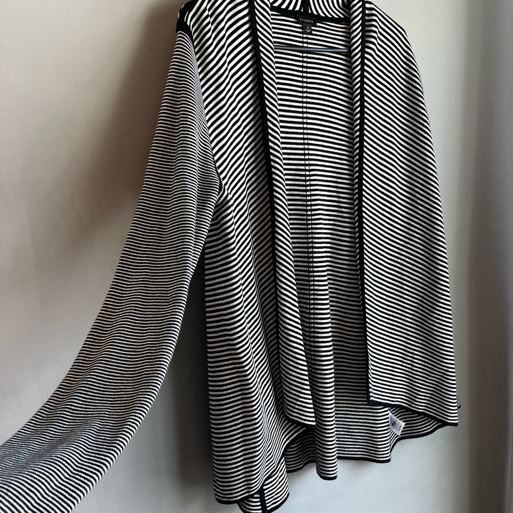 Women’s Talbots Black and White Open Knit Striped Cardigan S/M Capsule - Picture 3 of 9